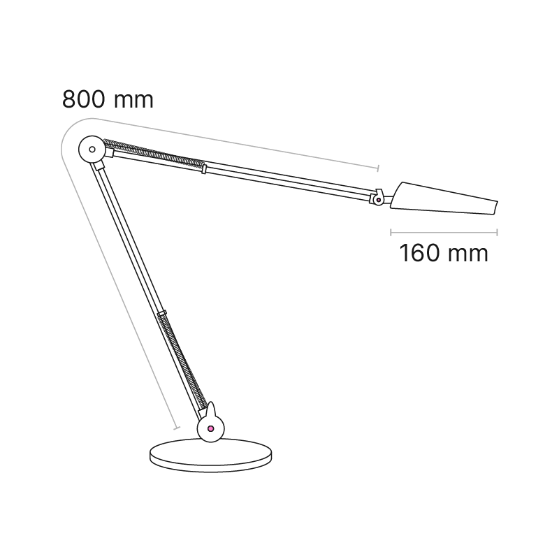 Air-LED series LED workstation task light with 80cm arm and weighted table base, black