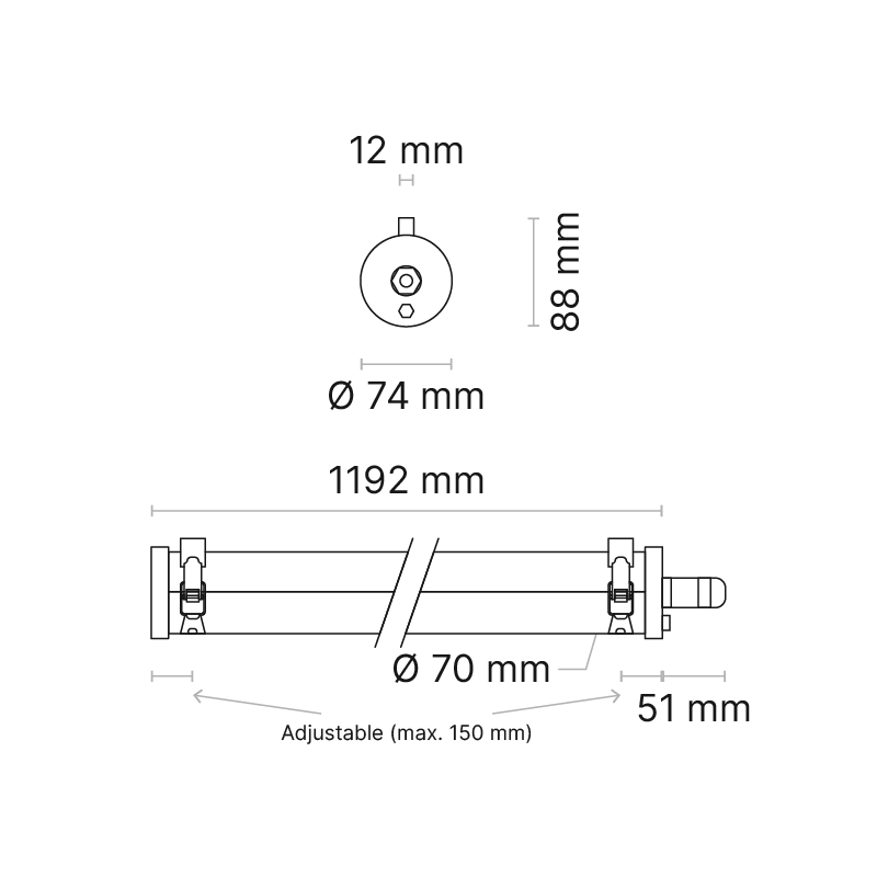 VRLX 1200mm (nom.) Low Power Opal Fixed Output MelaGen® Calm Single-Point with 304 Stainless Steel Clamps