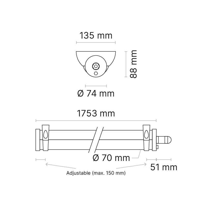 VRLX 1800mm (nom.) Low Power Opal Fixed Output 4000K Ra80 Single-Point with Technopolymer Mounts