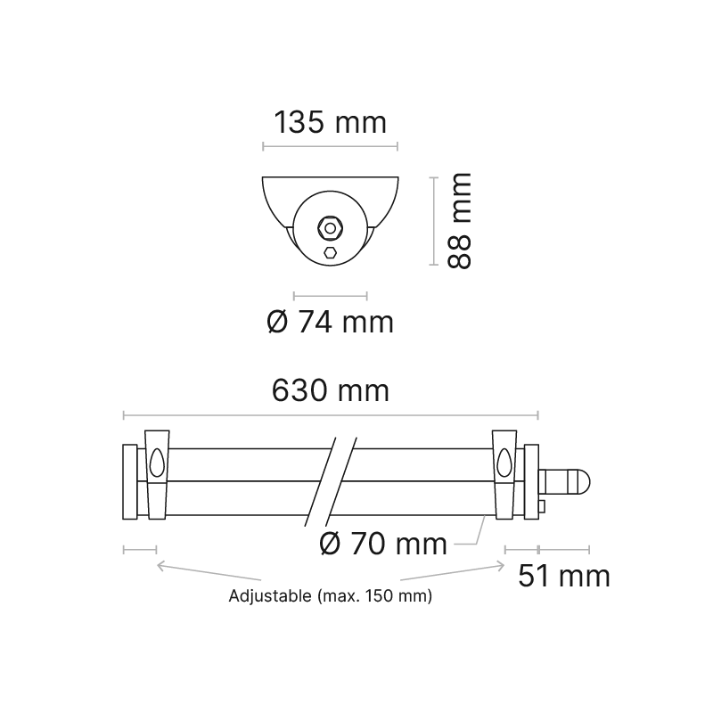 VRLX 600mm (nom.) Low Power Clear Medium Beam Fixed Output 3000K Ra80 Single-Point with Technopolymer Mounts
