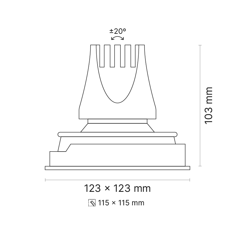Venice 7 Downlight Adjustable Square 350mA FL Optic Fixed Output 3000K Ra90 Black Finish