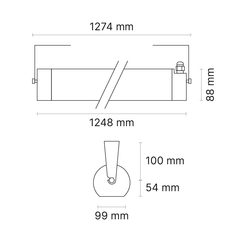 Versatube Cylindrical 1200mm (nom.) High Power Aisle-Lighter Duo Fixed Output 3000K Ra80 Single Point Silver