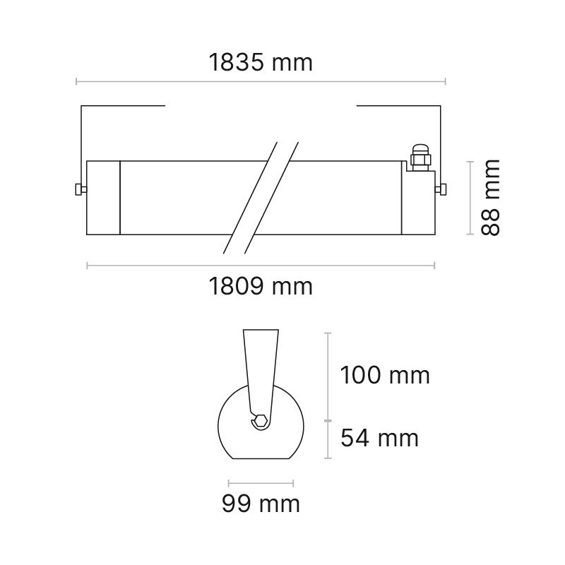 Versatube Cylindrical 1800mm (nom.) High Power Medium Beam DALI Dimmable 4000K Ra80 Single Point Black
