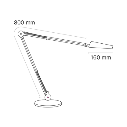 Air-LED series LED workstation task light with 80cm arm and weighted table base, black