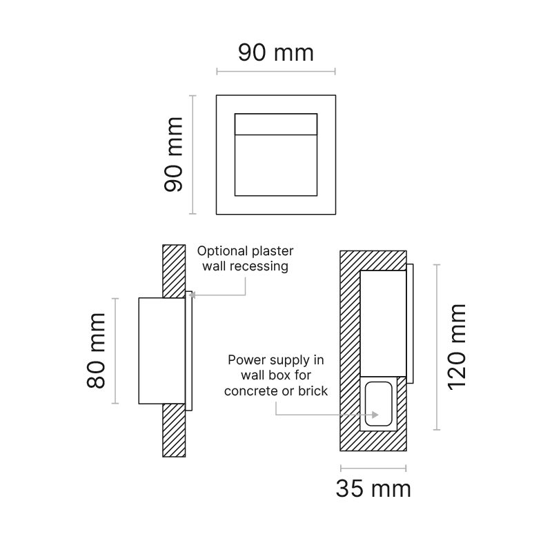 Cremona Recessed Wall 3000K Ra80 Fixed Output White