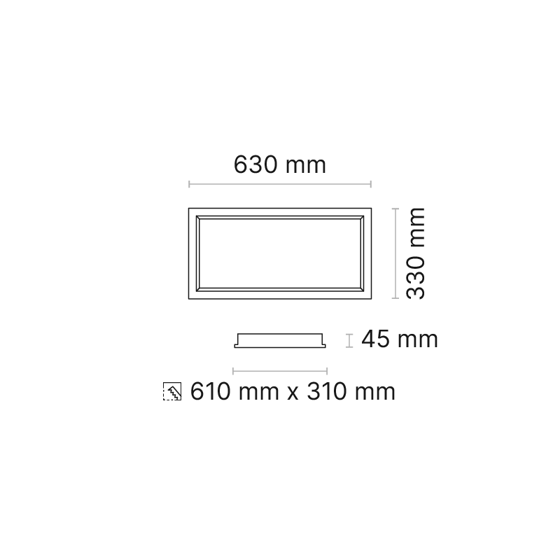 ORTA R 600x300 (nom. ) Plaster Recessed Opalescent 500mA DALI Dimmable 3500K Ra90