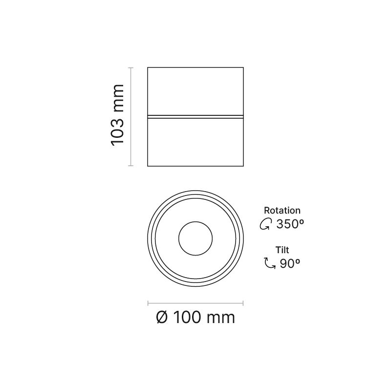 PRATO series Surface Mounted Adjustable Spotlight/Downlight Fixed Output 3000K SP Beam Ra90 Black
