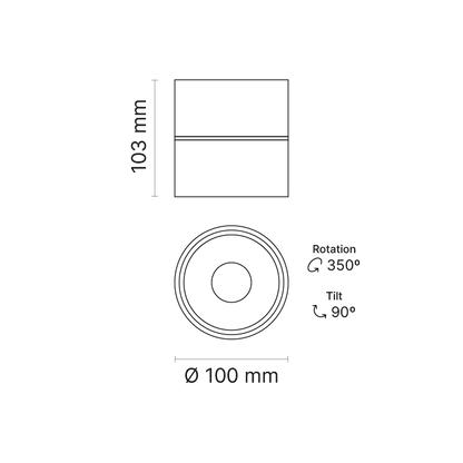PRATO series Surface Mounted Adjustable Spotlight/Downlight Fixed Output 4000K MWFL Beam Ra90 Black
