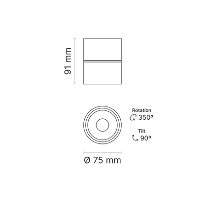 PRATO S series Surface Mounted Adjustable Spotlight/Downlight Fixed Output 3000K MWFL Beam Ra90 Black