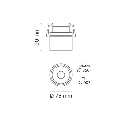 PRATO S RECESSED series Recessed Adjustable Spotlight/Downlight DALI Dimmable 4000K MWFL Beam Ra90 Black