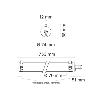 VRLX 1800mm (nom.) High Power Clear Aisle-Lighter Duo DALI Dimmable 4000K Ra80 Single-Point with 304 Stainless Steel Clamps