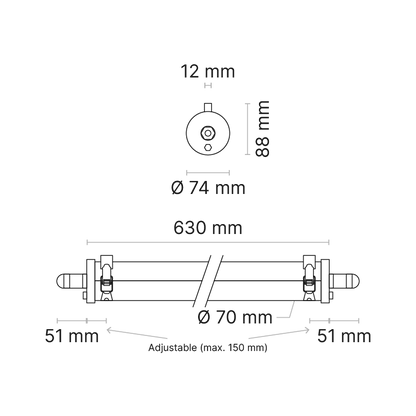 VRLX 600mm (nom.) Low Power Clear Medium Beam DALI Dimmable 4000K Ra90 Through-Wired with 304 Stainless Steel Clamps