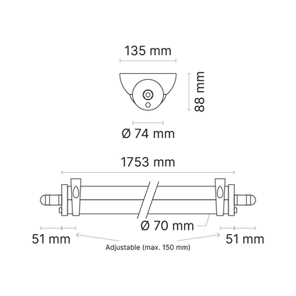 VRLX 1800mm (nom.) High Power Opal DALI Dimmable 3000K Ra80 Through-Wired with Technopolymer Mounts