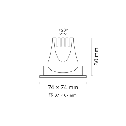Venice 2 Downlight Tiltable Square 180mA FL Optic Fixed Output 3000K Ra90 Black Finish