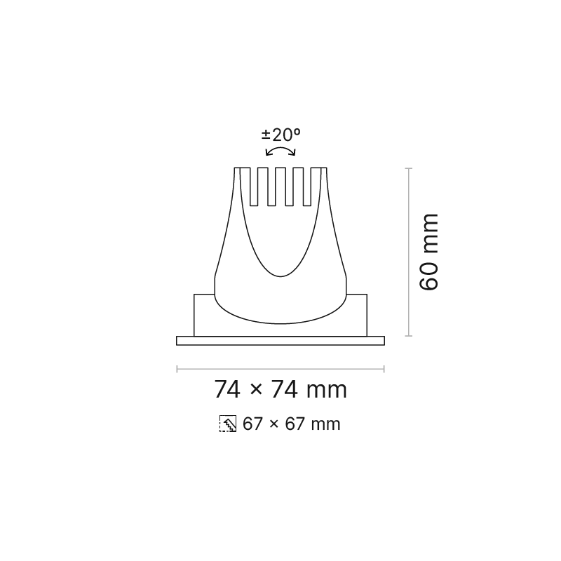 Venice 2 Downlight Tiltable Square 180mA FL Optic Fixed Output 3000K Ra90 Black Finish