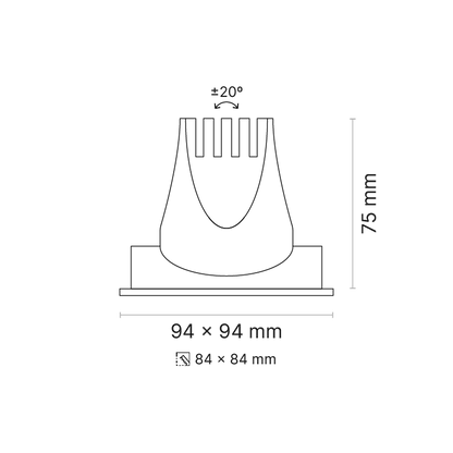 Venice 6 Downlight Tiltable Square 350mA MWFL Optic Fixed Output 4000K Ra90 Black Finish