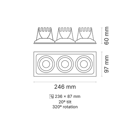 Venice 2 RPV Plate 3-Element FL Optic DALI Dimmable 3000K Ra90 Black/Black