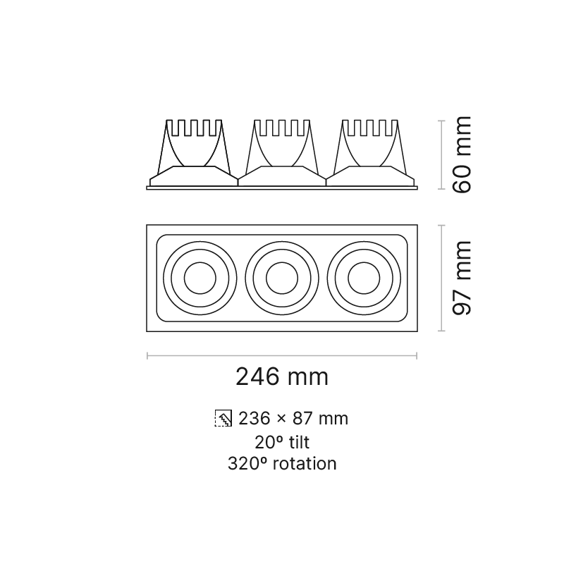 Venice 2 RPV Plate 3-Element FL Optic DALI Dimmable 3000K Ra90 Black/Black