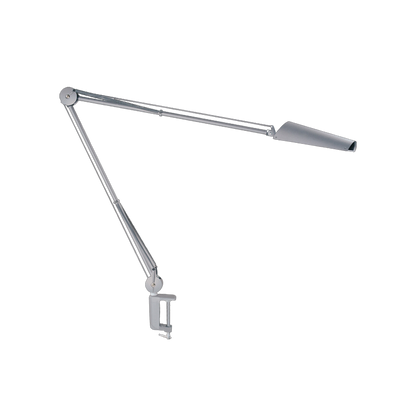Air-LED series LED workstation task light with 80cm arm and integrated mount with covered cable portal, aluminium grey